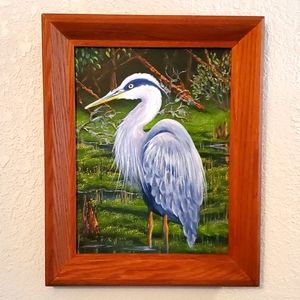 Original Oil Painting Blue Heron
